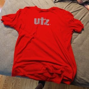 Red Utz t-shirt with blue lettering. Men's size 2xl. 100% cotton